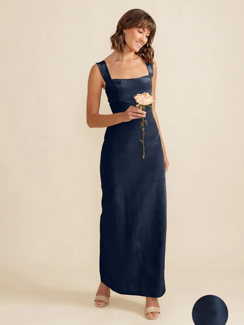 LulaKate Beckett Bridesmaid Dress in Navy Shantung Size 8